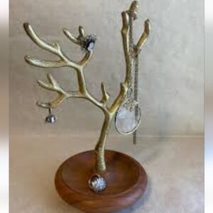 Jewelry Display Stand, Jewelry Holder Brass And Wood Organizer